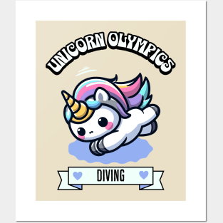 Diving Unicorn Olympics 🏊‍♀️🦄 - Perfect 10 Cuteness! Posters and Art